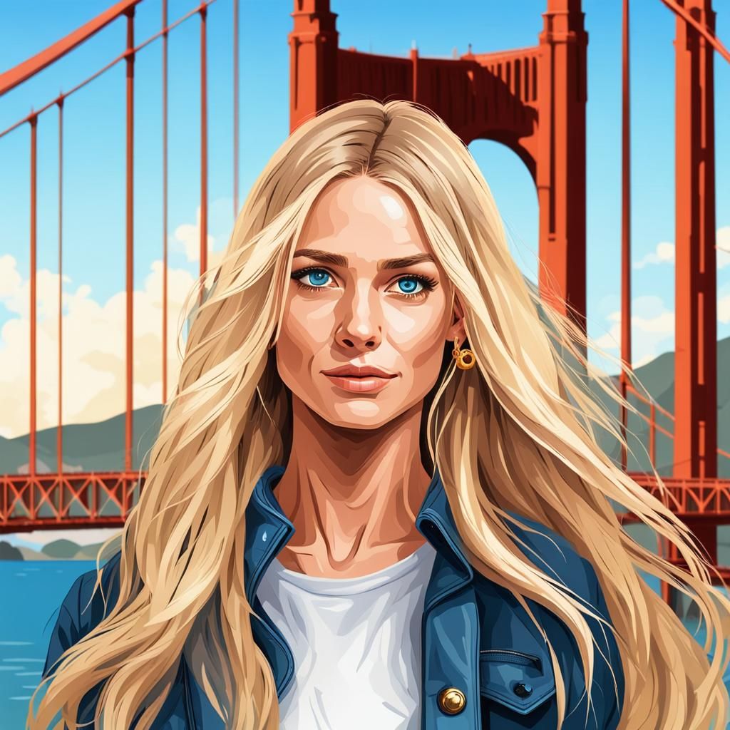 Realistic Portrait of a Woman with Golden Gate View
