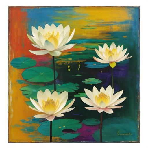 Abstract Expressionist Lily and Lotus Flowers