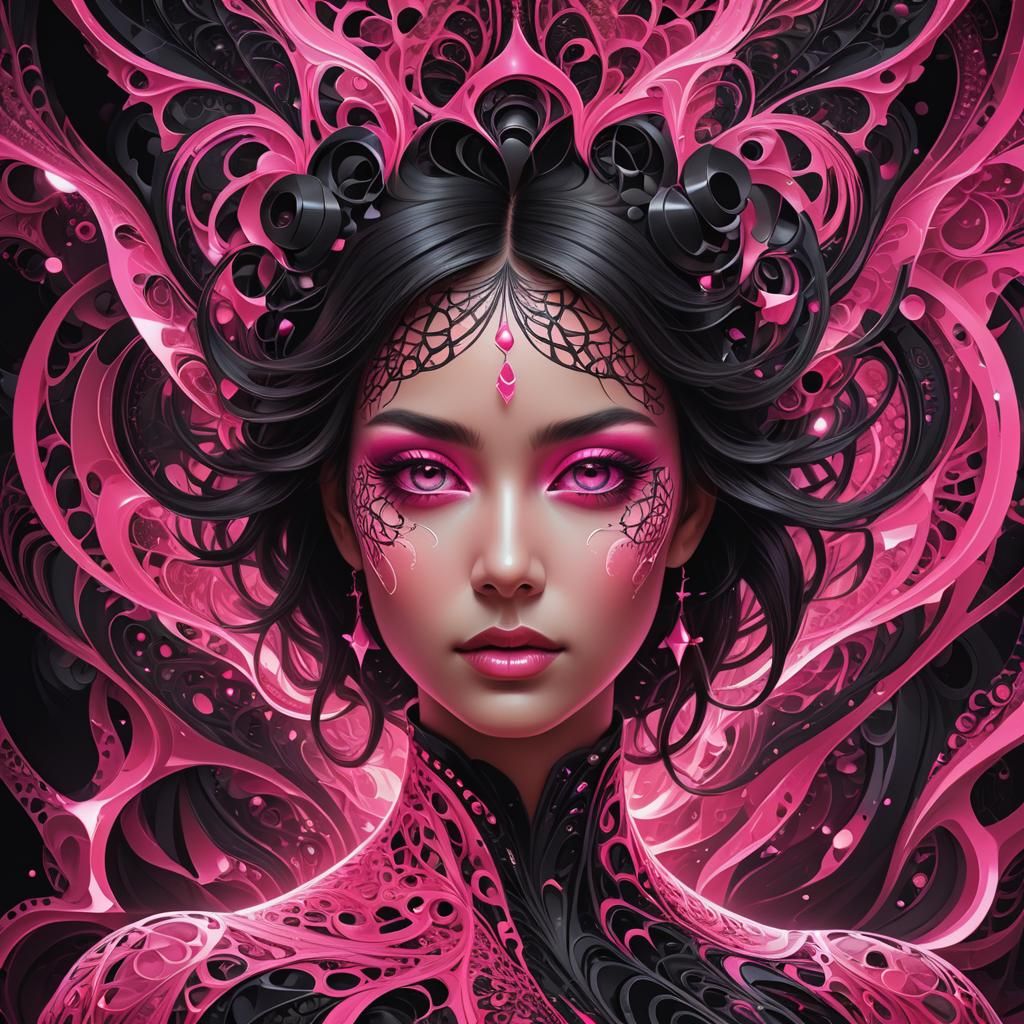 Abstract Fractal Portrait with Pink Accents