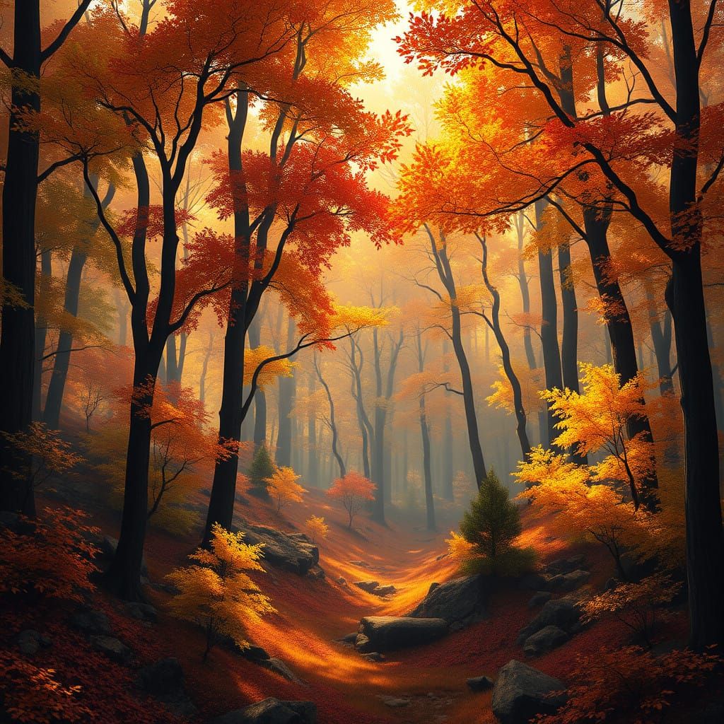 Golden Autumn Forest Oasis in Vibrant Splendor