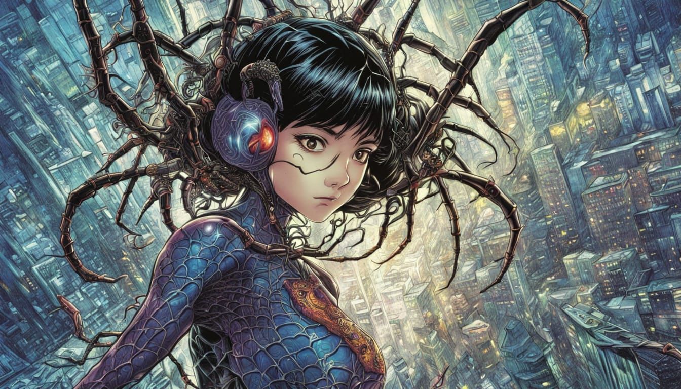 Cyberpunk Spidergirl in Anime Key Visual Style
