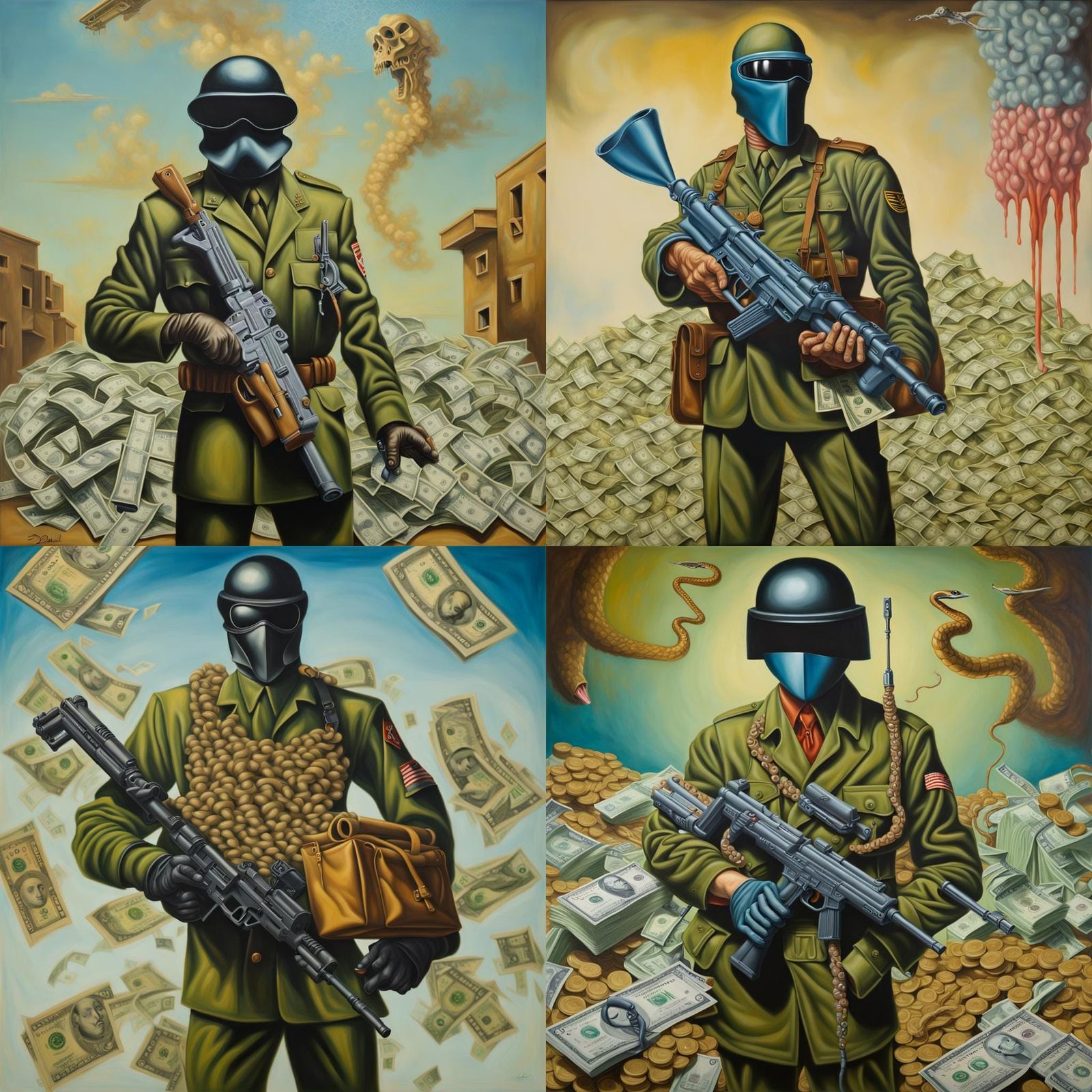 Snake Eyes with Mac-10: Surreal Oil Painting