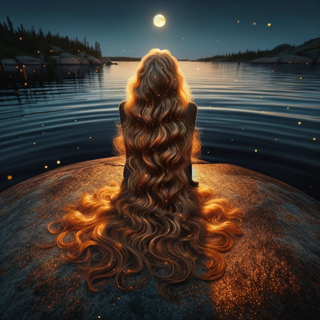 A salty woman with long lush messy, blonde copper hair set o...