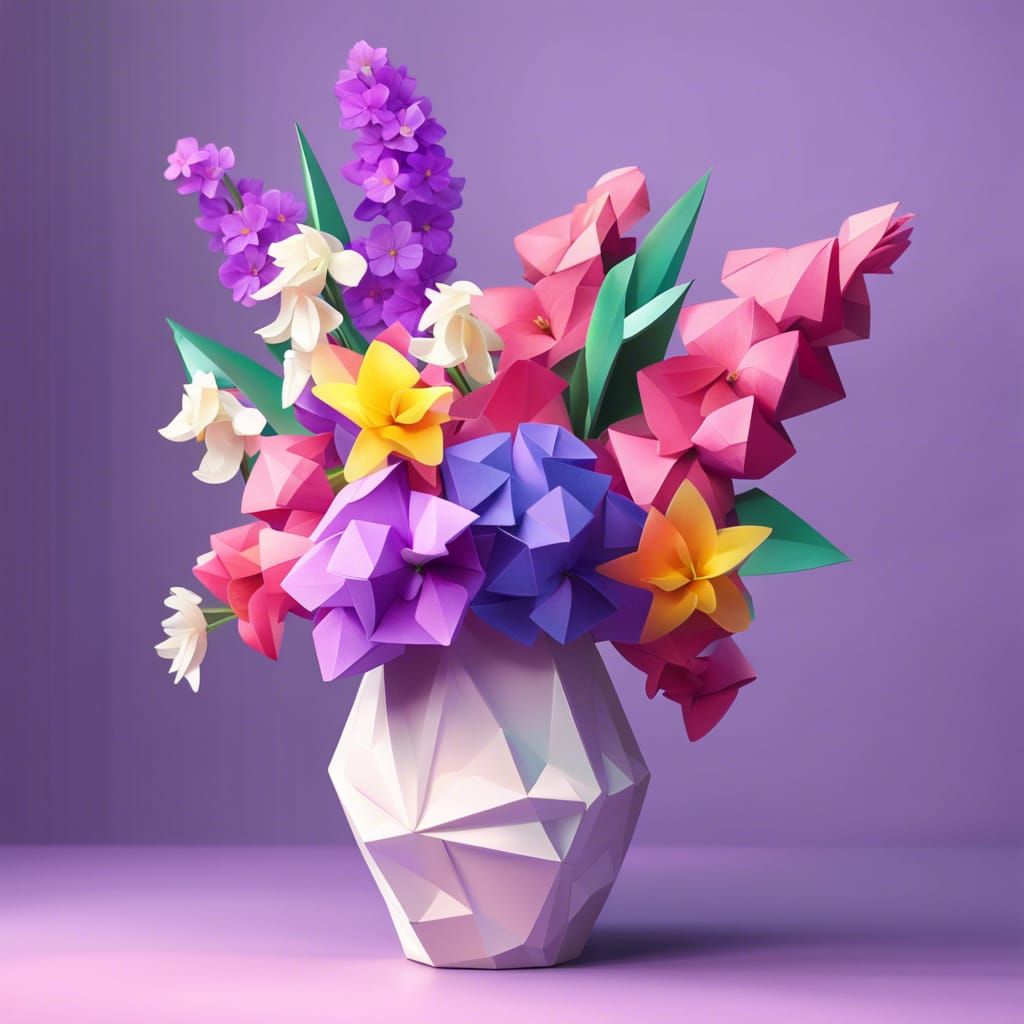 Vase of Flowers in Low-Poly Style