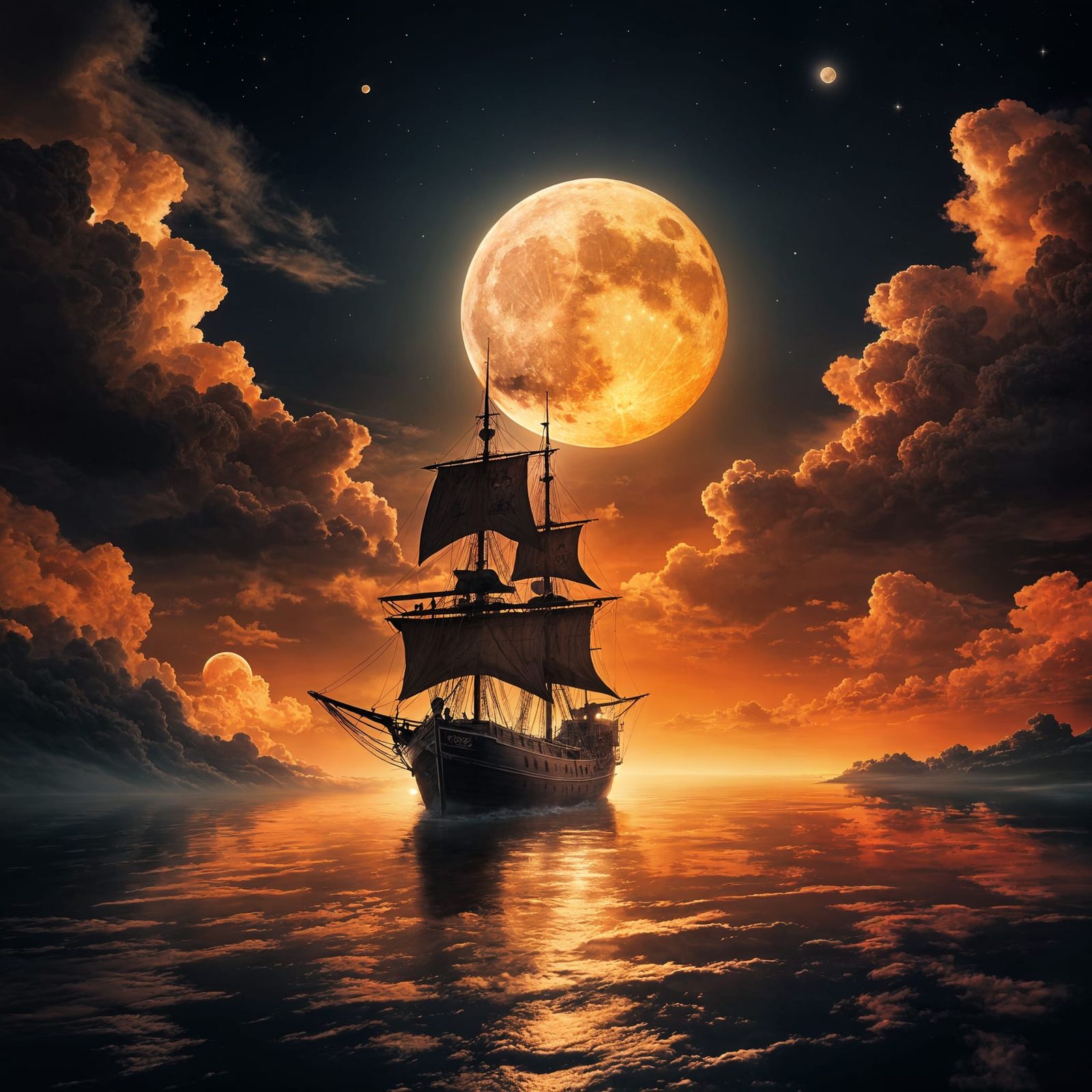 Moonlit Night Sky with Pirate Ship Cloud