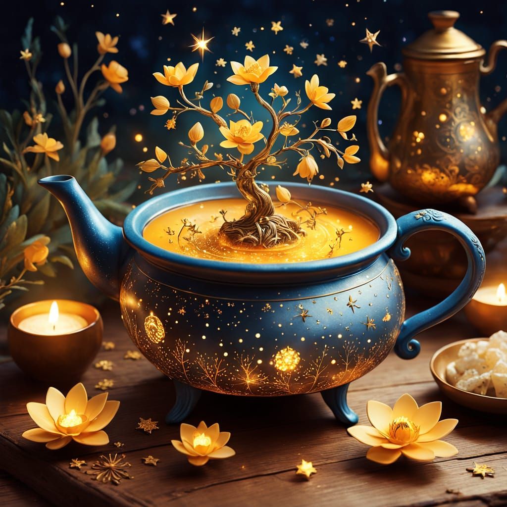 Magical Cauldron and Teapot with Folklore Charm