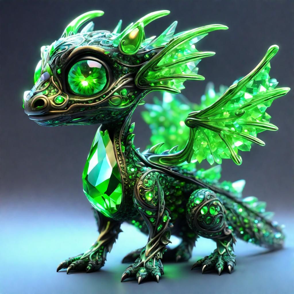 Neon Crystal Dragon Hatchling with Fractal Wings