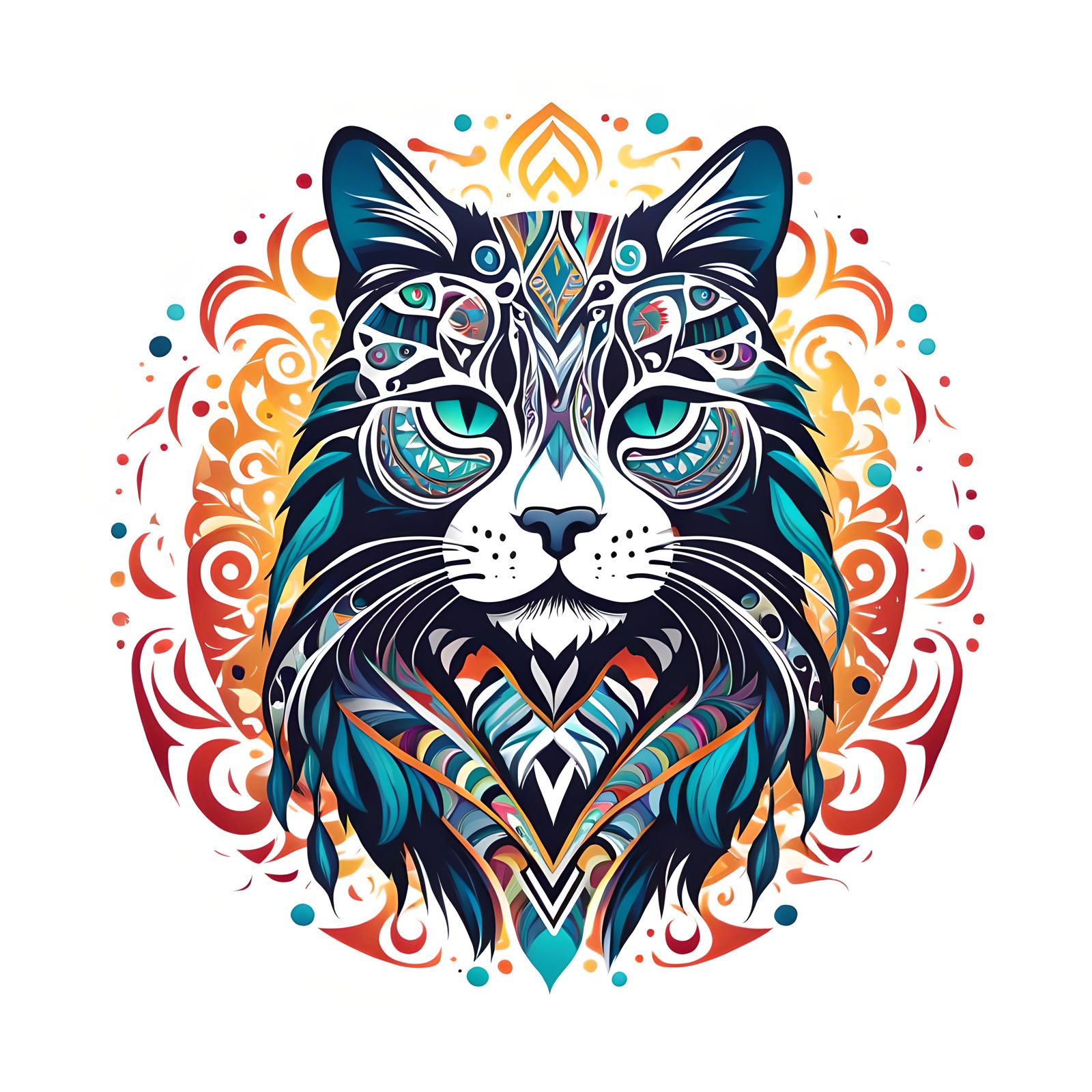 Tribal Cat Logo Design: Vectorized, Hyperrealistic Art