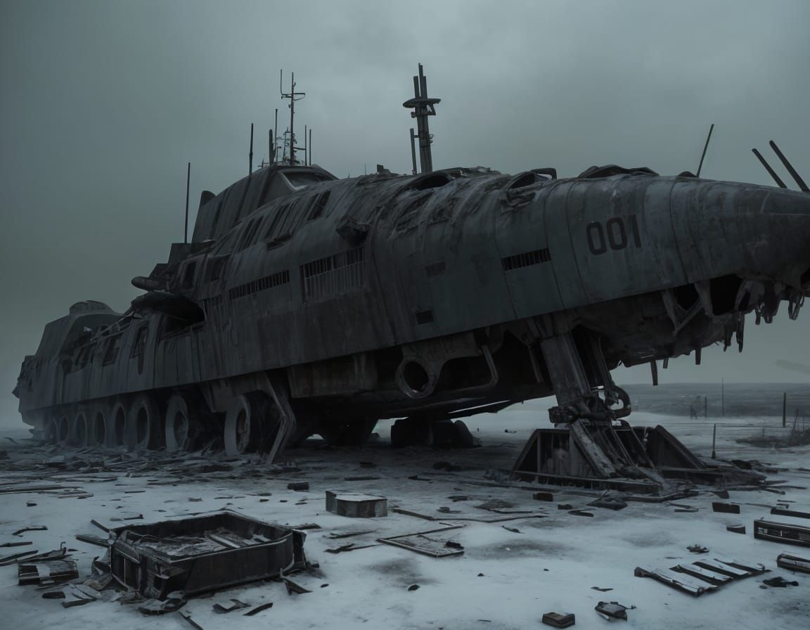 Ruins of a Felled Zoid Amidst Abandoned Machines