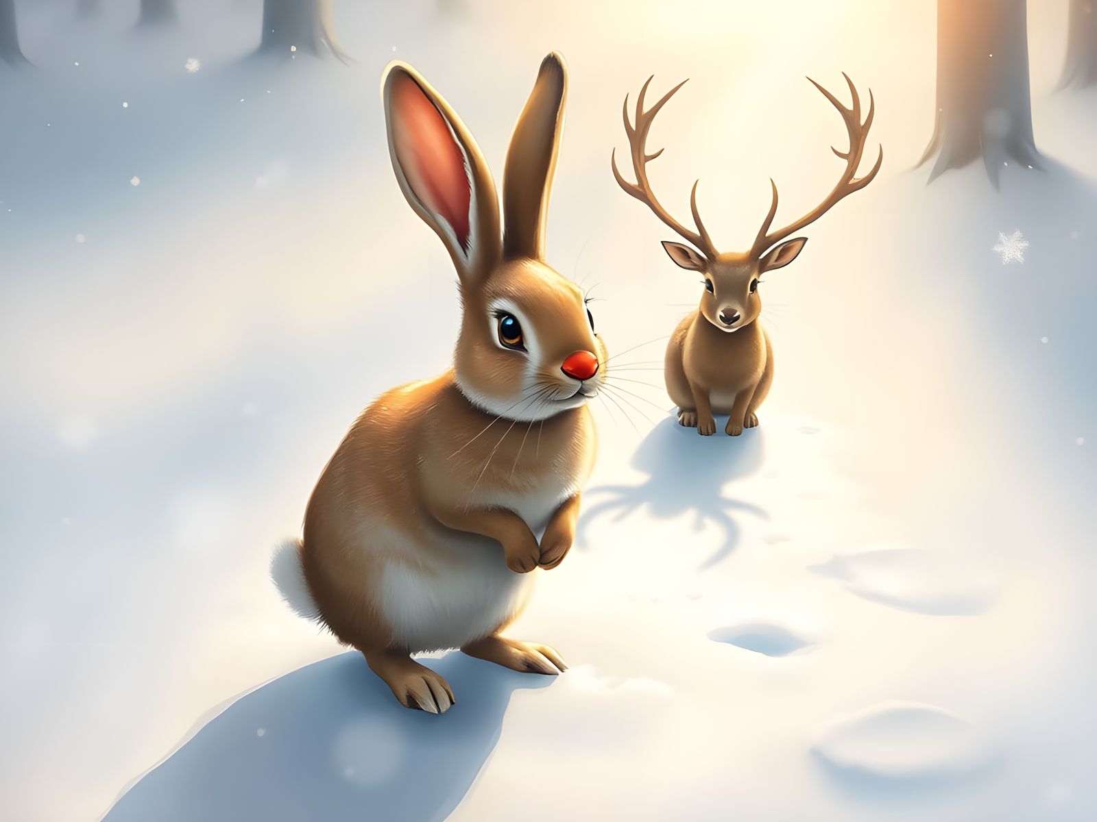 Whimsical Deer Shadow in a Snowy Winter Wonderland