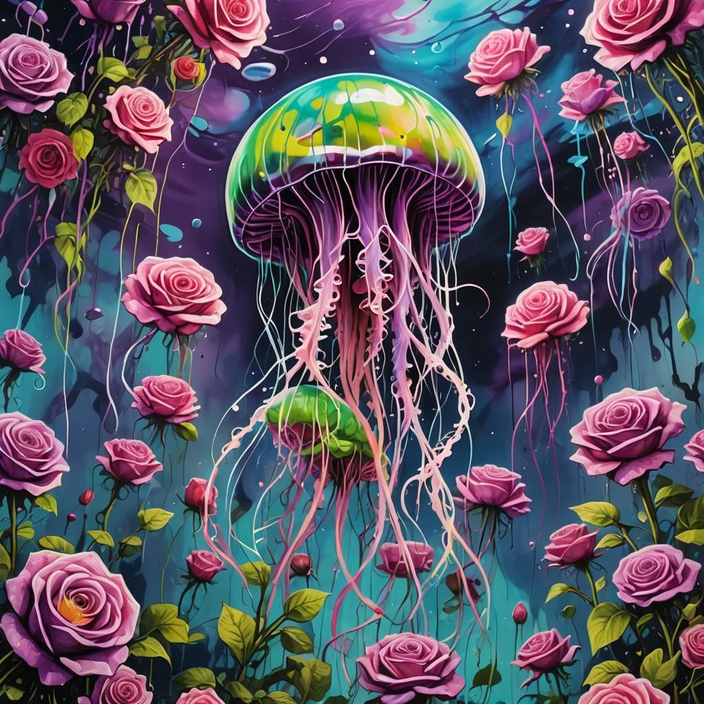 Graffiti Art: Jellyfish in Underwater Rose Garden