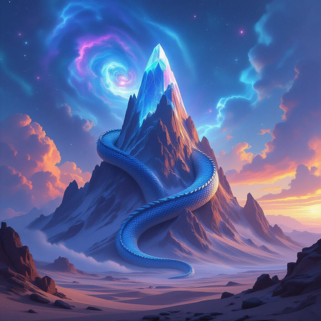 Dragon Coiled on Crystalline Peak in Epic Fantasy Style