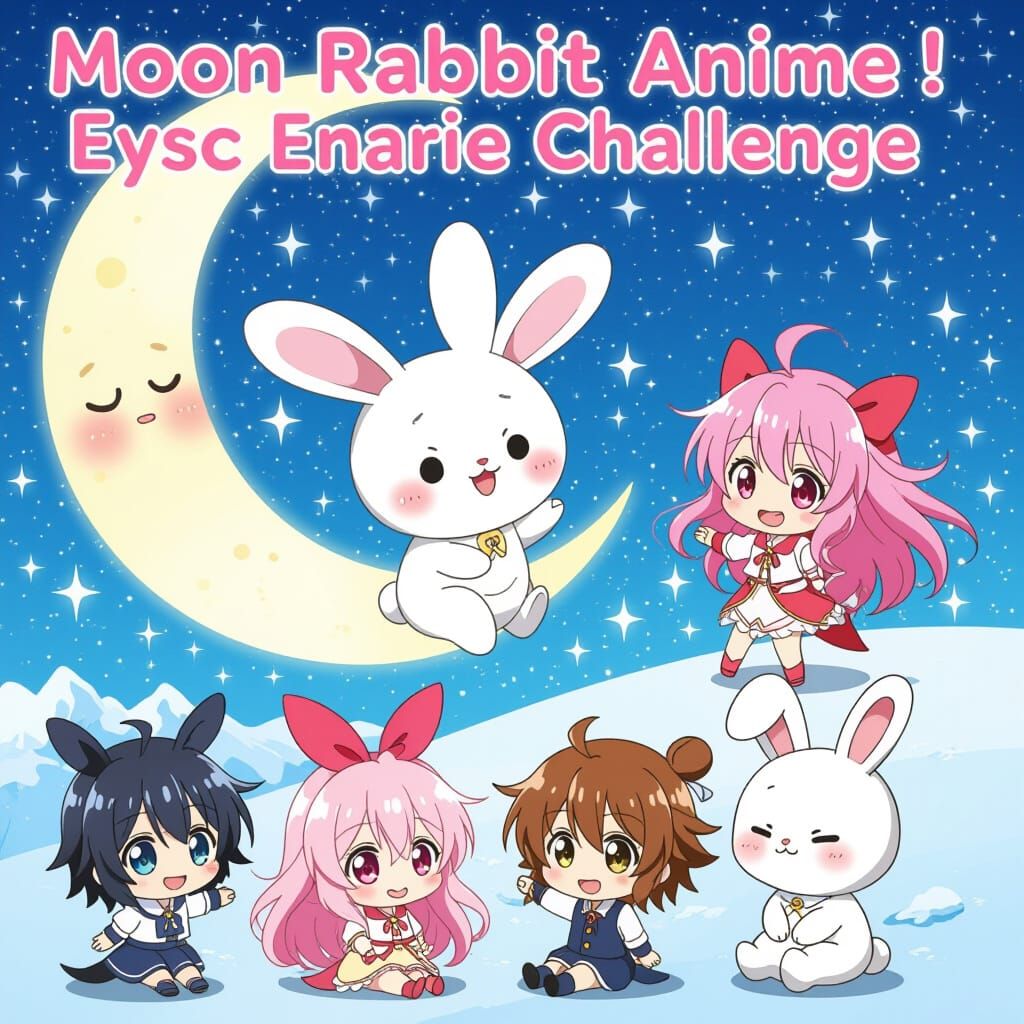 Kawaii Moon Rabbit Anime Collage Art