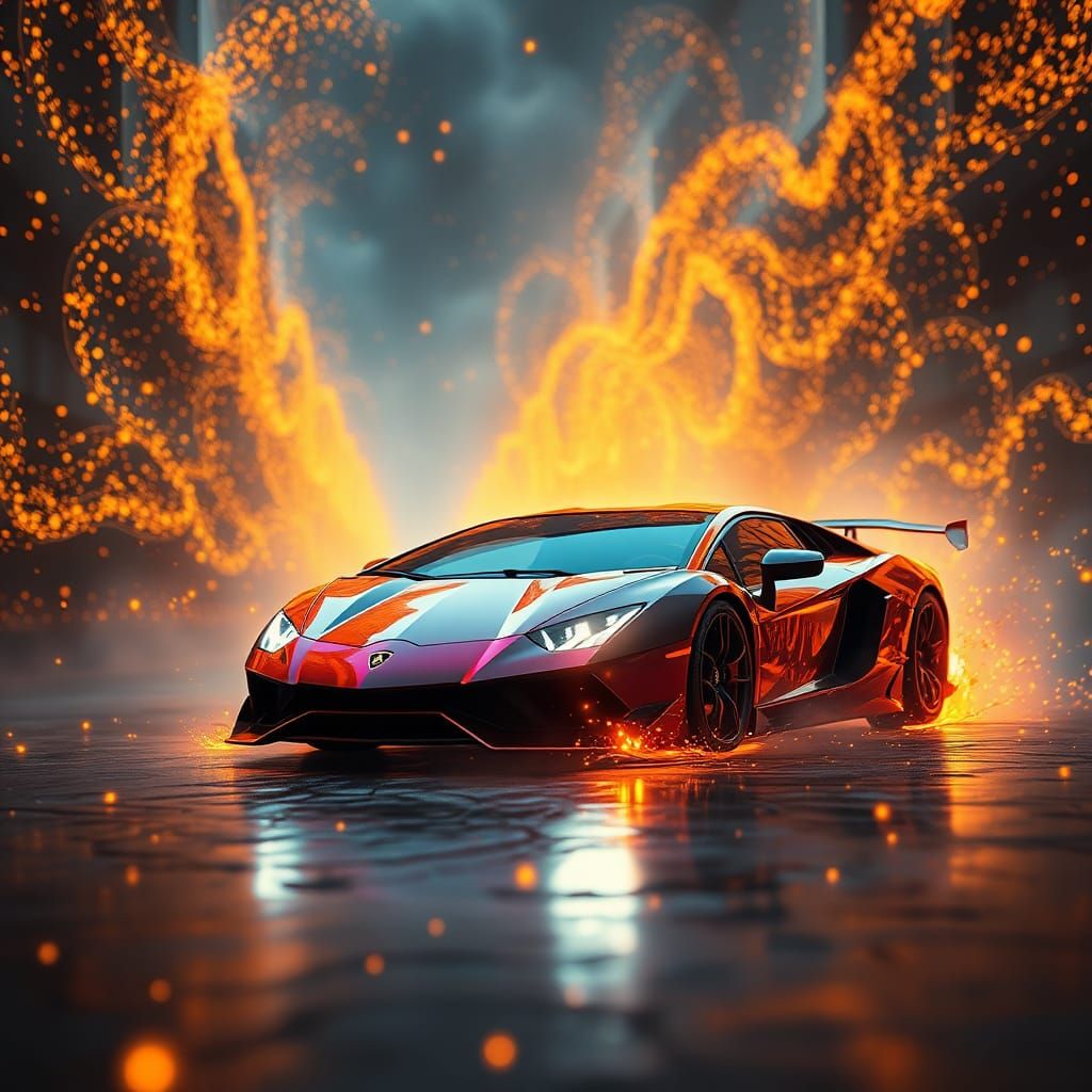 Lamborghini in Dreamlike Golden Flux Environment