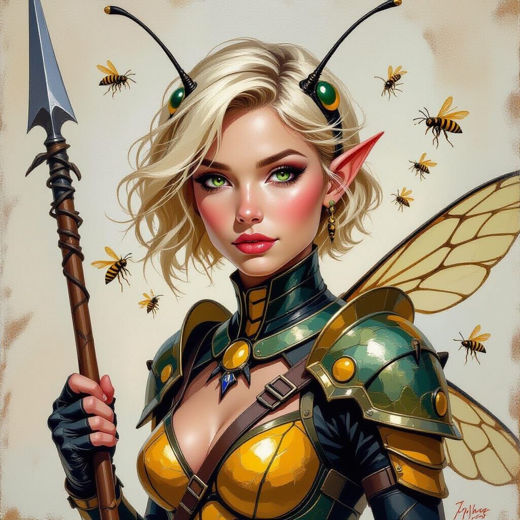 Fantasy Impressionistic Oil Painting of Insectoid Shifter