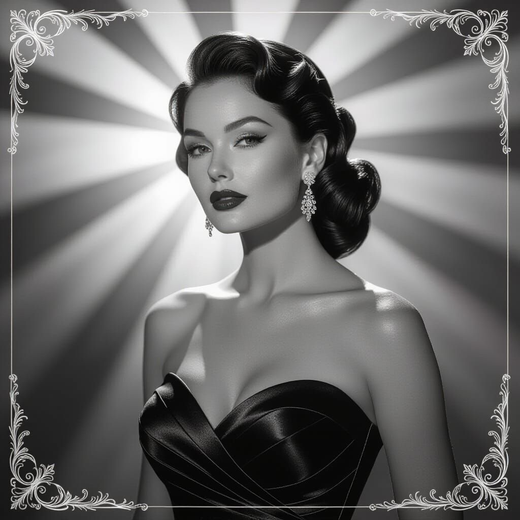 Glamorous Hollywood Actress in Black and White Studio Portra...