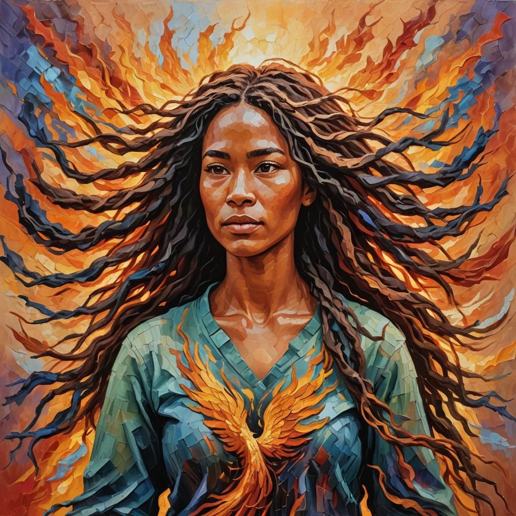 Woman Emerging Like Phoenix: Expressionist Oil Painting