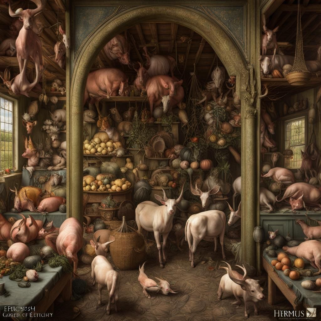 Surreal Farm Life Inspired by Bosch, Digital Painting