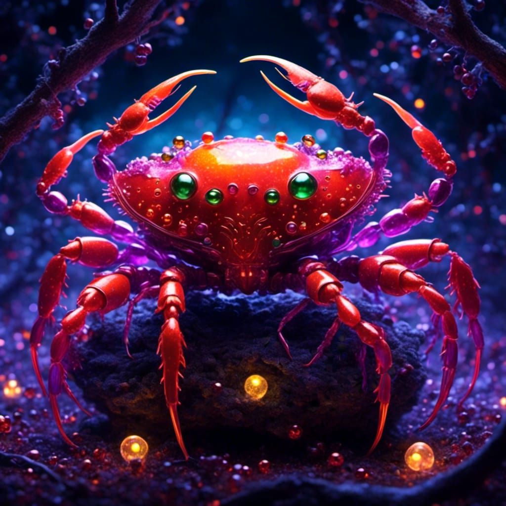 Surreal Crab Optical Illusion with Bioluminescent Details