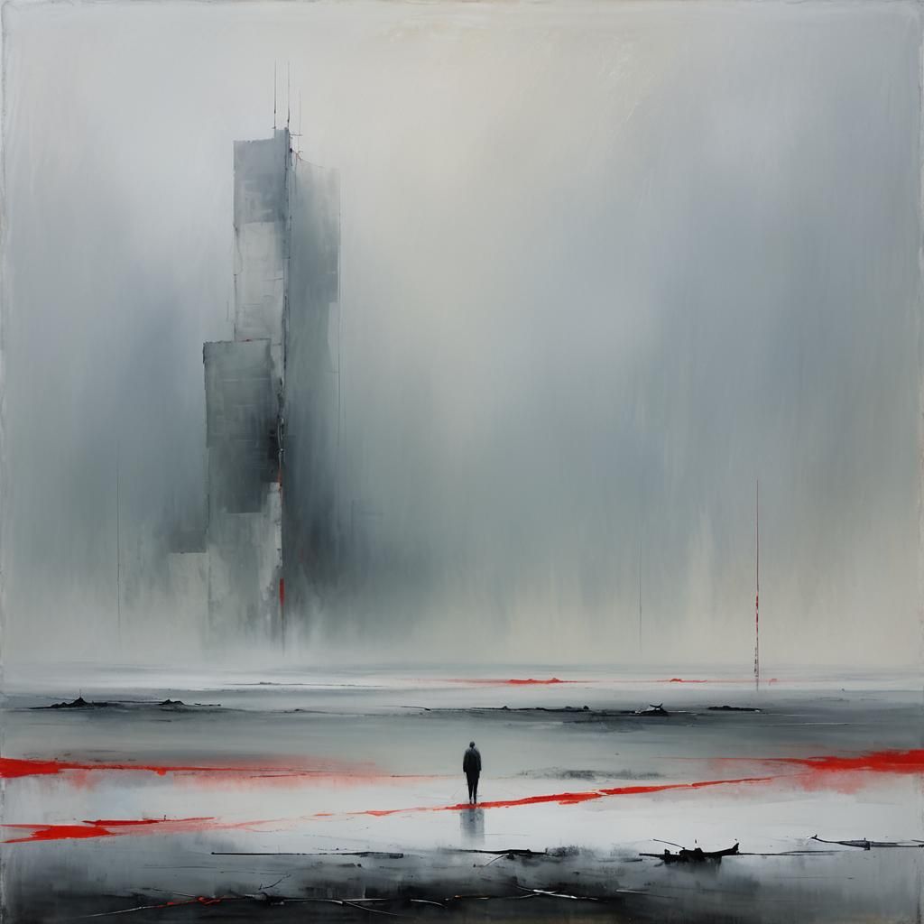 Ethereal Landscape with Lone Figure in Abstract Expressionis...