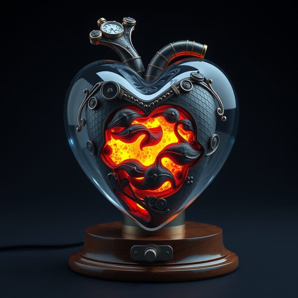 Steampunk Heart Lamp with Glowing Lava, Digital Art