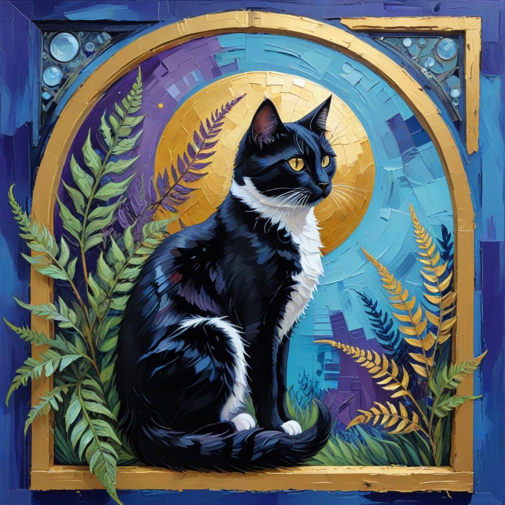 Vibrant Steampunk Scene with Black Cat