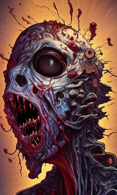 Zombies Feed: A Horror Scene in Surreal Style