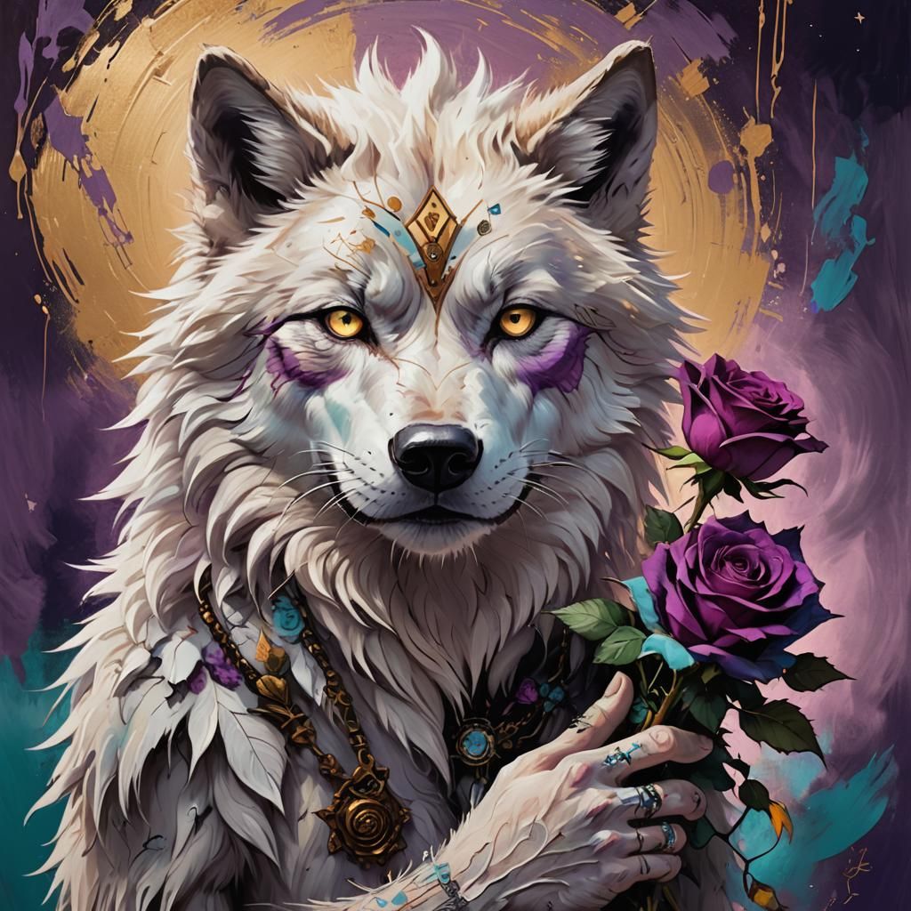 tattooed wolf boy the white wolf whit hazel eyes and the pur...
