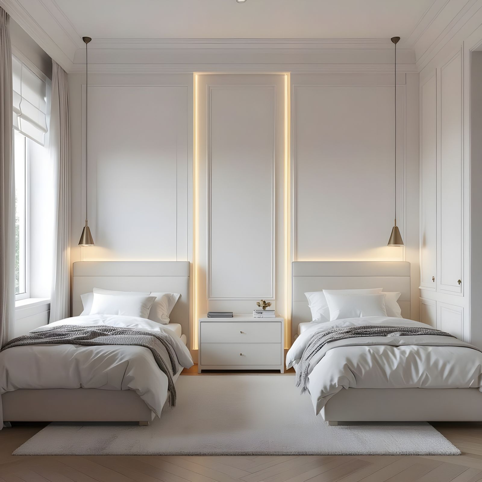 Luxury Bedroom with Twin Beds: Architectural Rendering