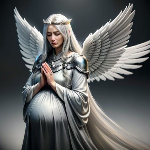 Angel Woman Prays for Husband's Safety in Photorealistic Por...