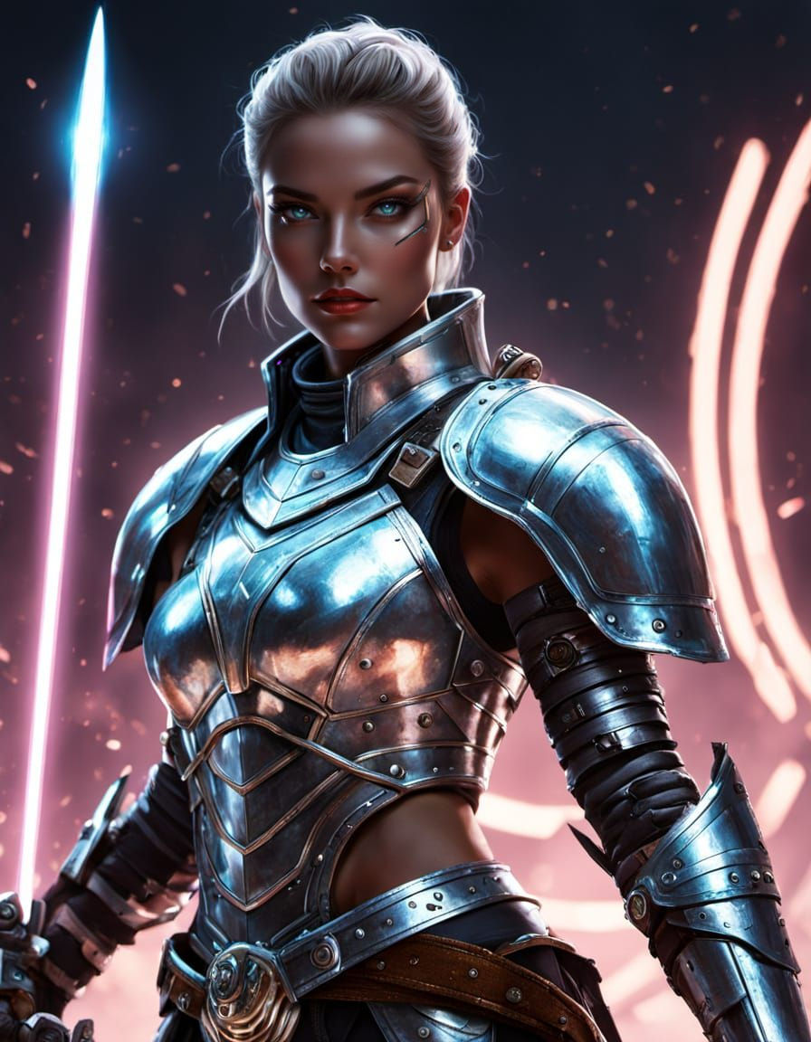 Female Android Gladiator in Futuristic Arena, Sci-Fi Art