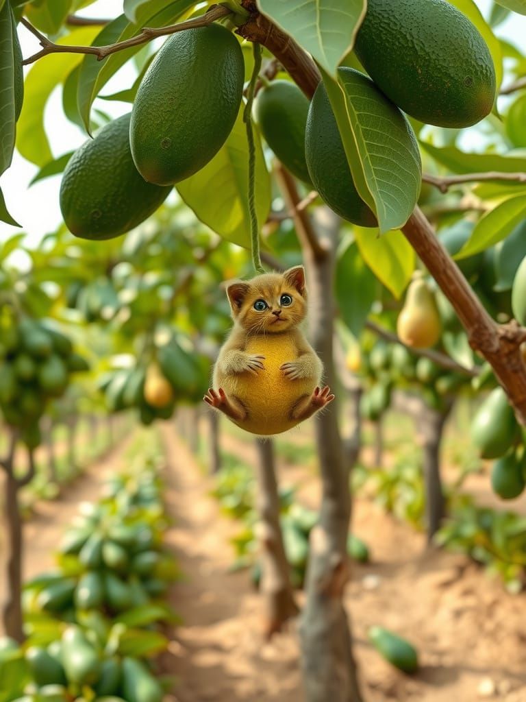 Whimsical Avocado Creatures in a Verdant Orchard