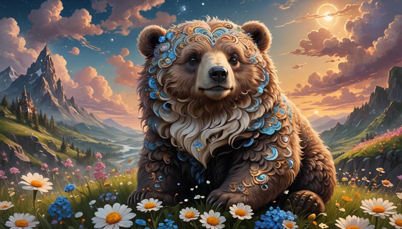 Cute Fantasy Bear Portrait in Detailed Oil Painting