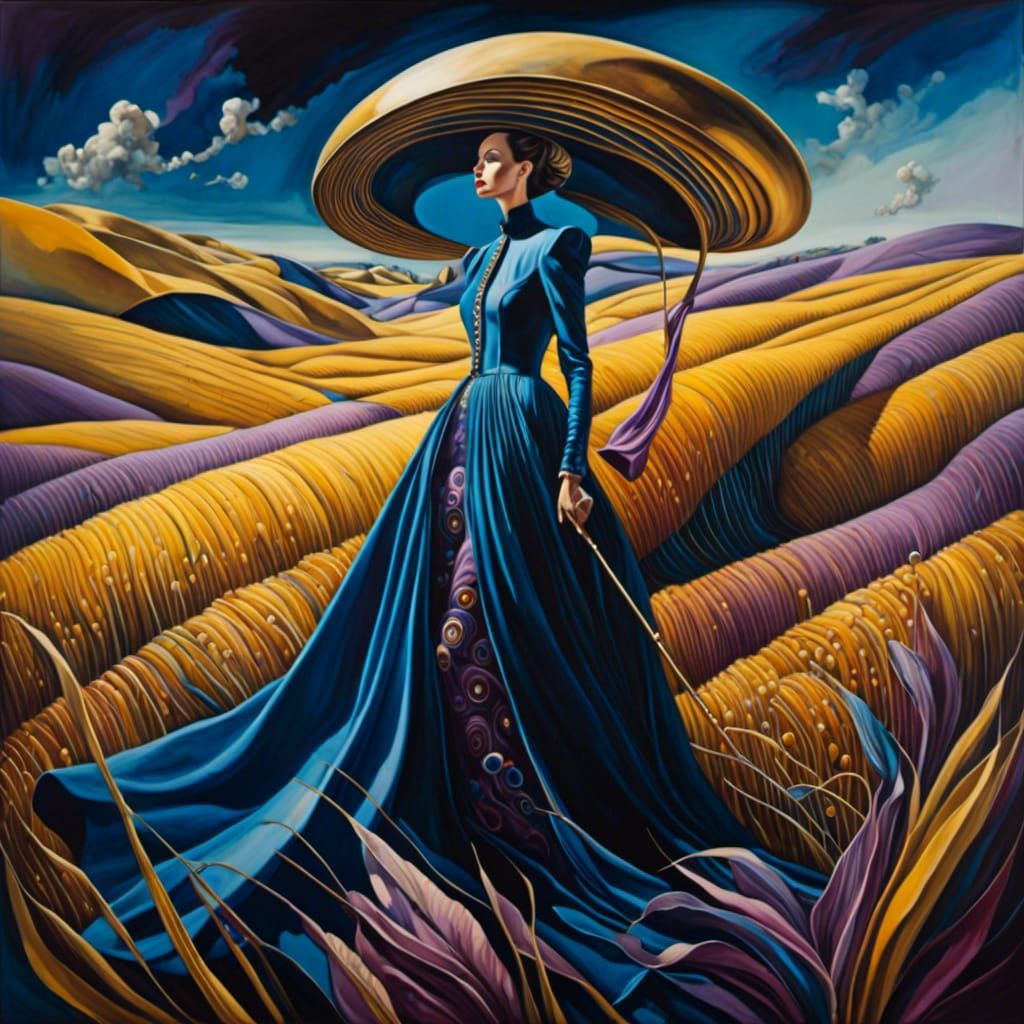 Dali-esque Portrait of Woman Walking with Cane