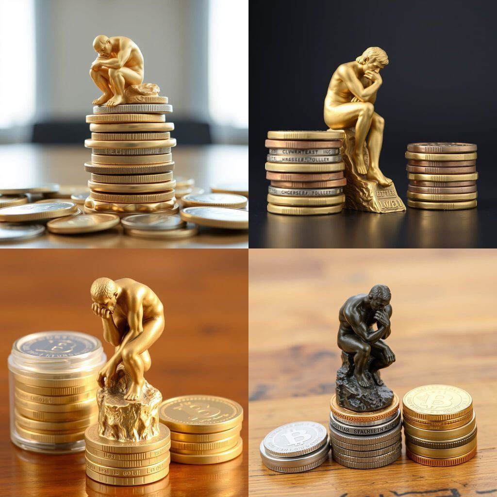 Stacked Coins Form The Thinker Statue
