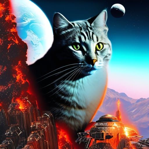 Cat Astronaut in Space Collage Art