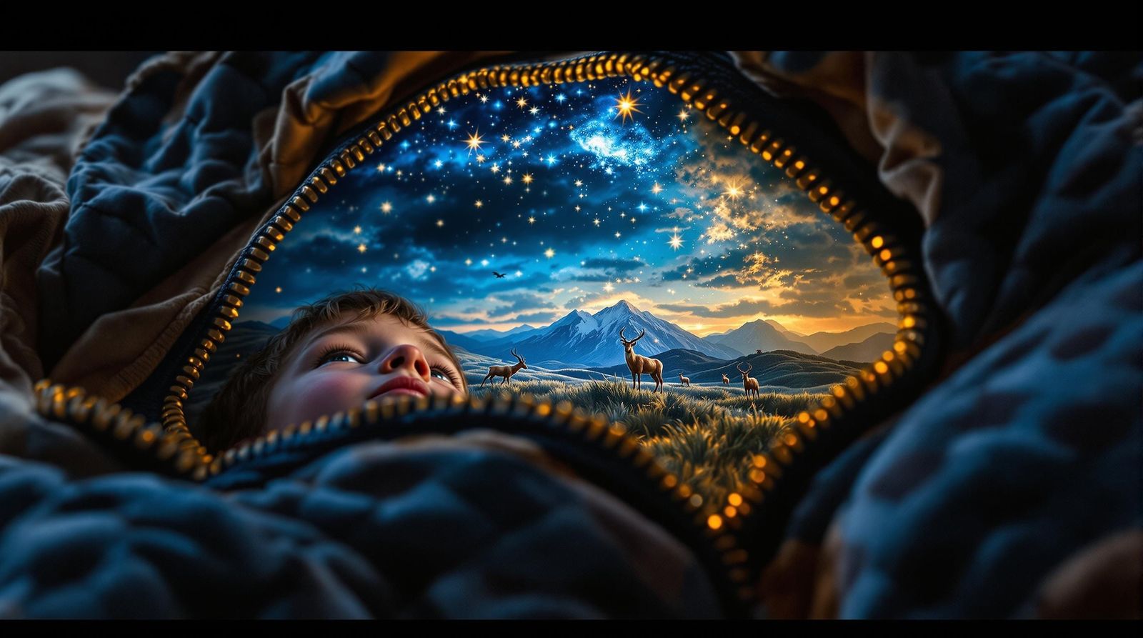 Boy Reaches for Miniature Sky in Wool Tapestry