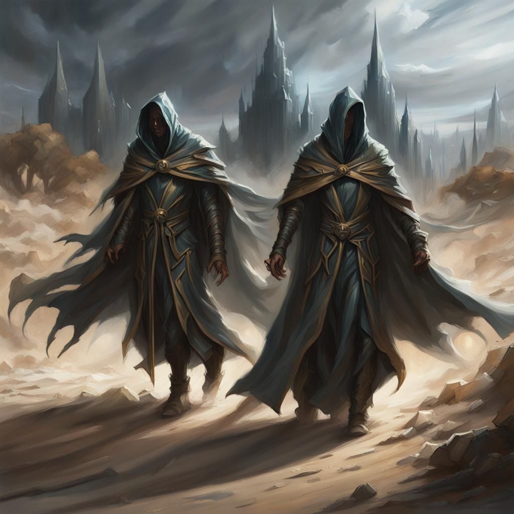 Phyrexian Wizard with Guards in Dark Fantasy Style