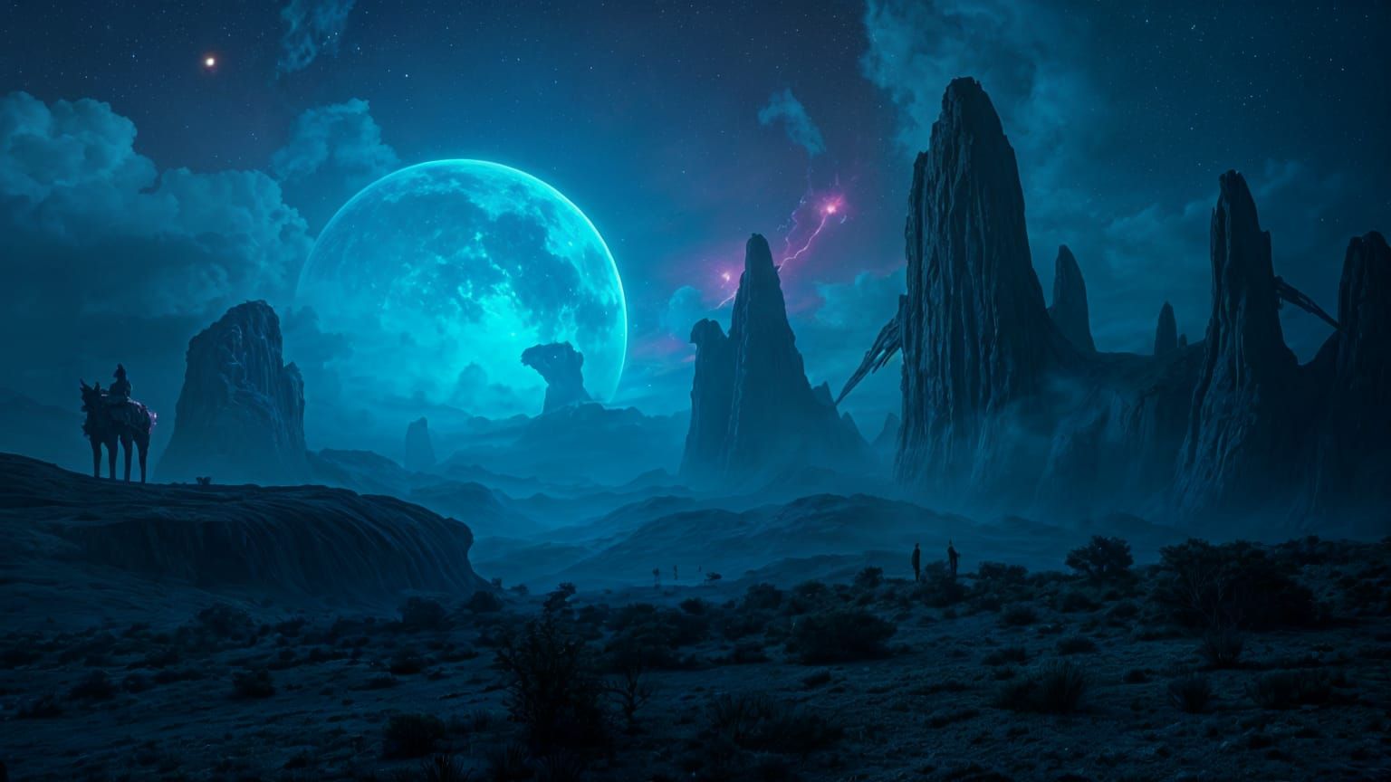 Glowing Bioluminescent Alienscape in Neon Style