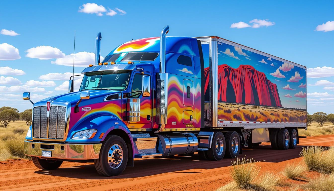 Kenworth Truck Mural of Ayers Rock in Airbrush Style