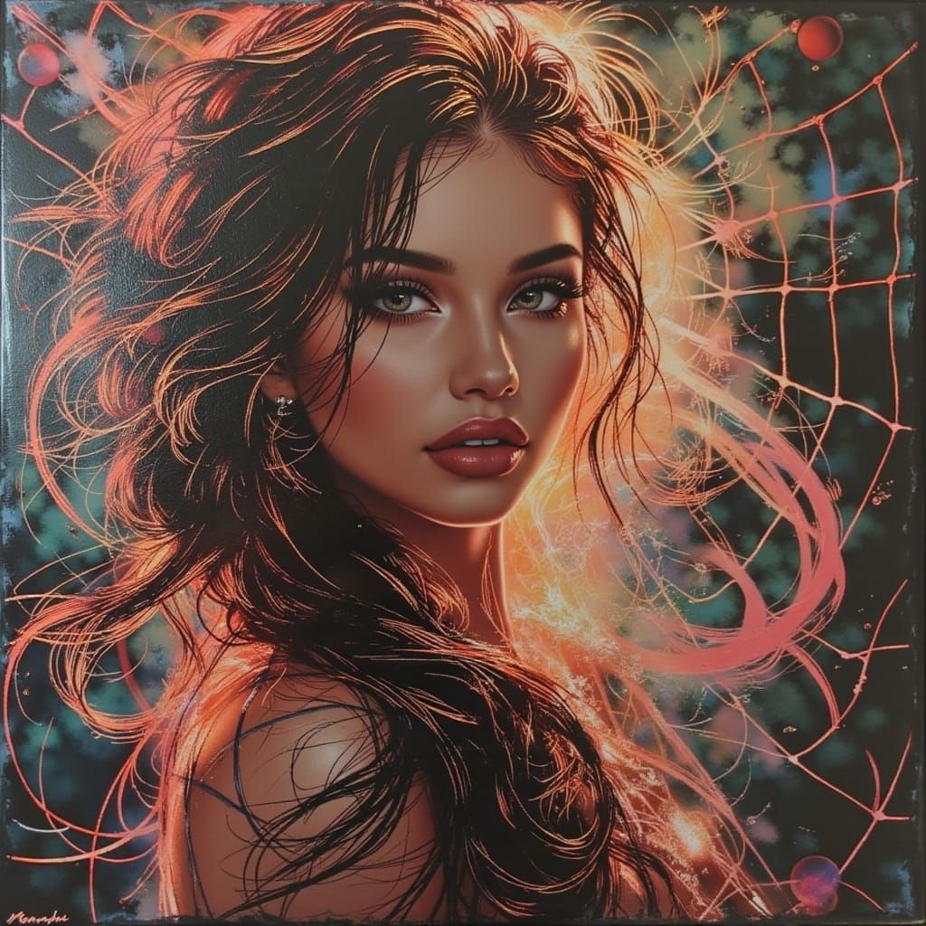 Woman in Intricate Spider Web Dress