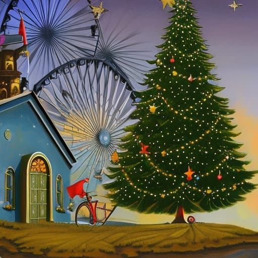 Fiat 500 with Christmas Tree: Fairytale Painting