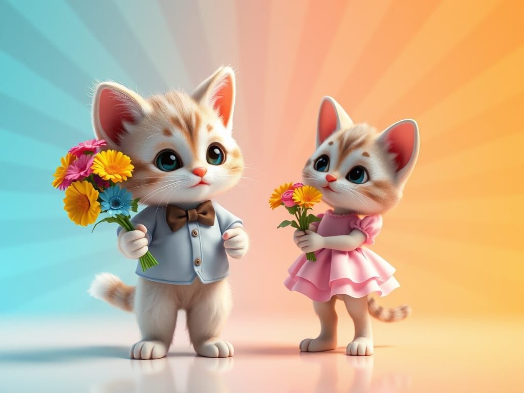 Kitten Romance: A Pixar-Style 3D Rendered Scene