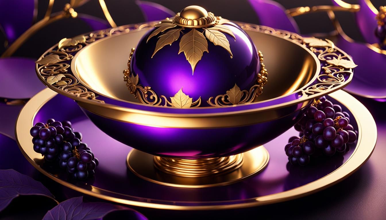 Metallic Grapes in Erté Style with Dramatic Lighting