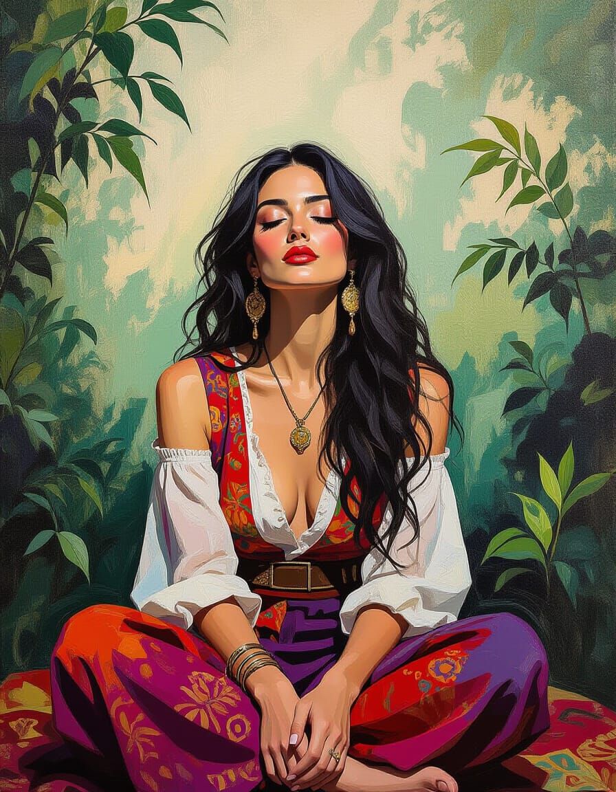 Bohemian Woman Portrait in Sfumato Style