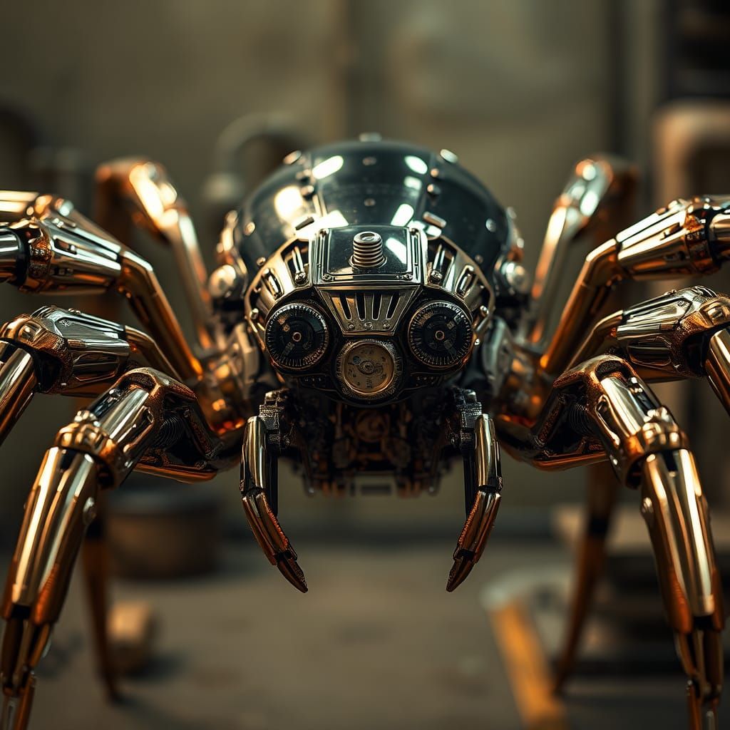 Steampunk Chrome Robotic Spider Portrait