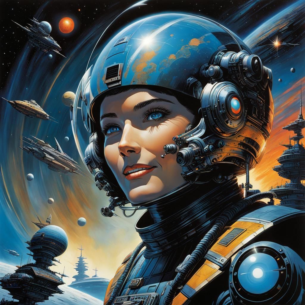 Blue Sphere Surrounded by Spaceships in Sci-Fi Style