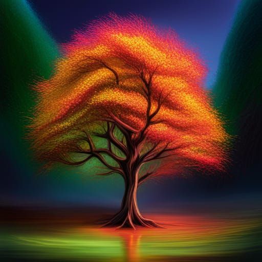 Hyperrealistic Neon Tree Splash Art Concept