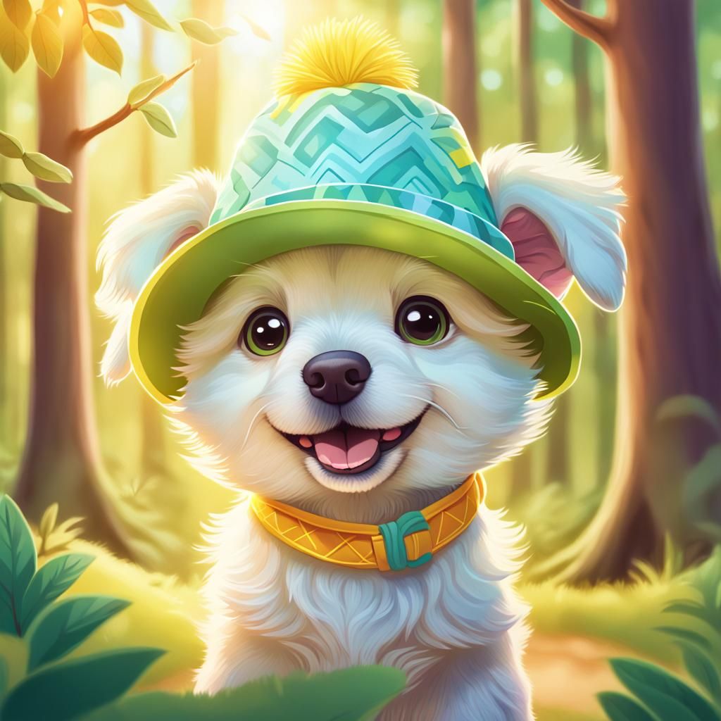 Vibrant Cartoon Leamon Puppy in Bright Forest