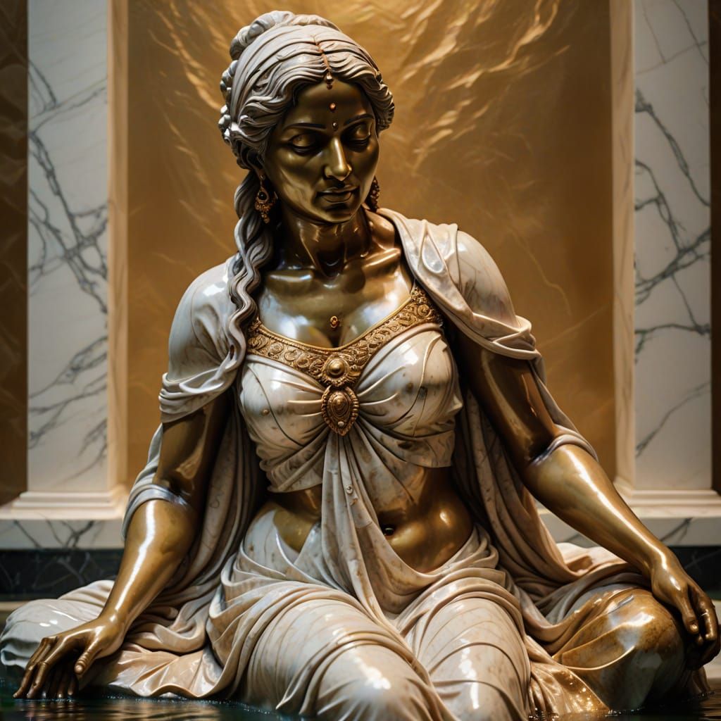 Baroque Marble Sculpture of Indian Woman Bathing